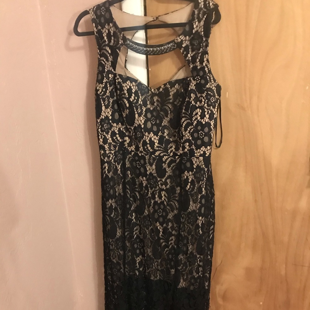 Long black Lace Dress with a racy slit